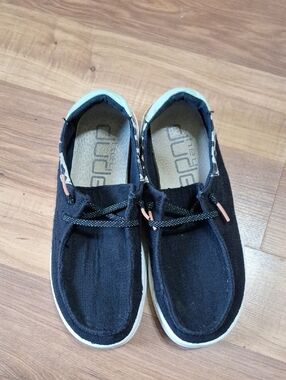Hey Dude Kids Black Canvas Sneakers with White Soles